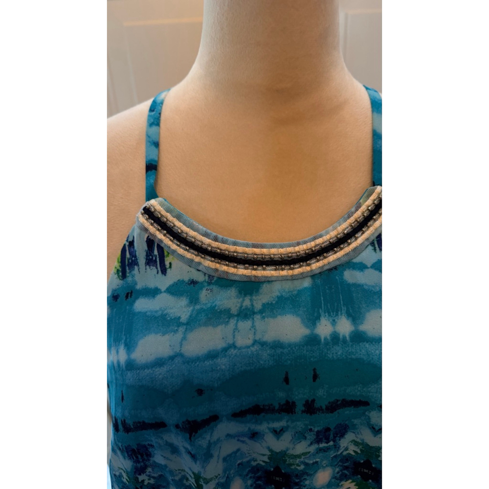 Women's BYER Blue Green Tie-Dye Halter Tank Top XL - Picture 2 of 4